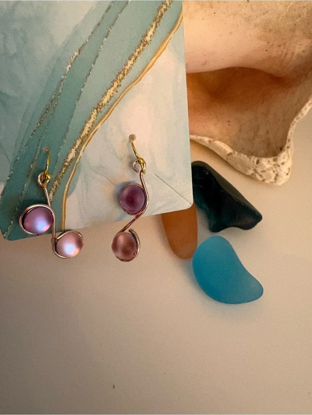 Blue Glass Drop Music Note Earrings - Women Jewelry